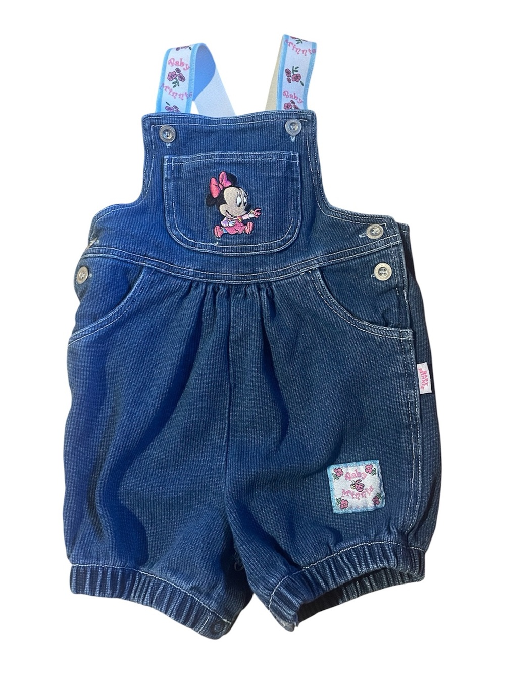 Disney Blue Denim Minnie Mouse Shortalls with Pink Accents